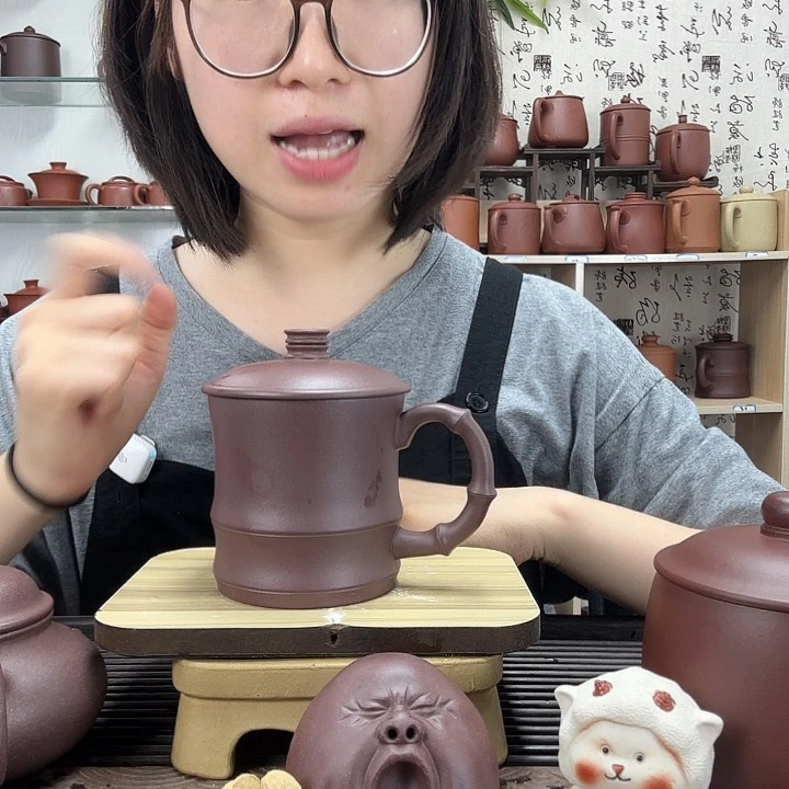 茶杯紫砂宜兴原矿紫砂小竹节办公杯380CC左右
