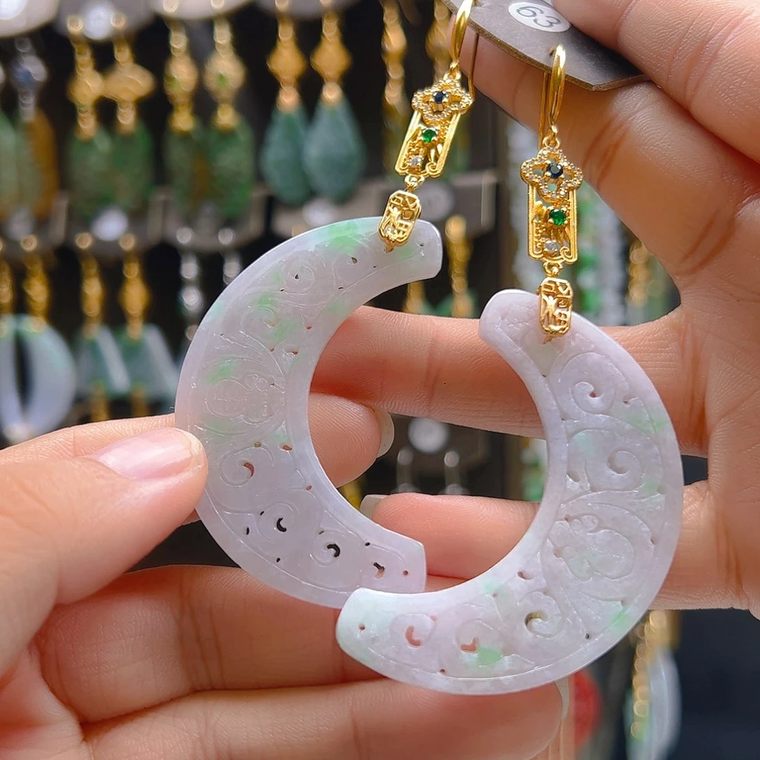 银S925镀金镶嵌翡翠耳饰翡翠