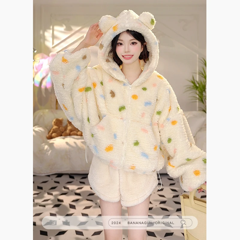 Bananagirl【绵绵波波小熊】睡衣女秋冬宽松加绒保暖外套睡衣家居服