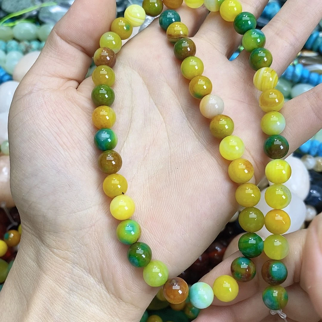 玛瑙/玉髓未镶嵌珠宝半成品卡八玛瑙圆珠随机一条装散珠