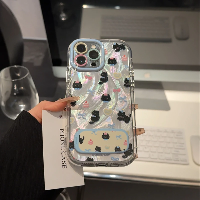 适用苹果16pro泡芙羽纱手机壳iPhone15简约满屏ins猫咪华为mate60