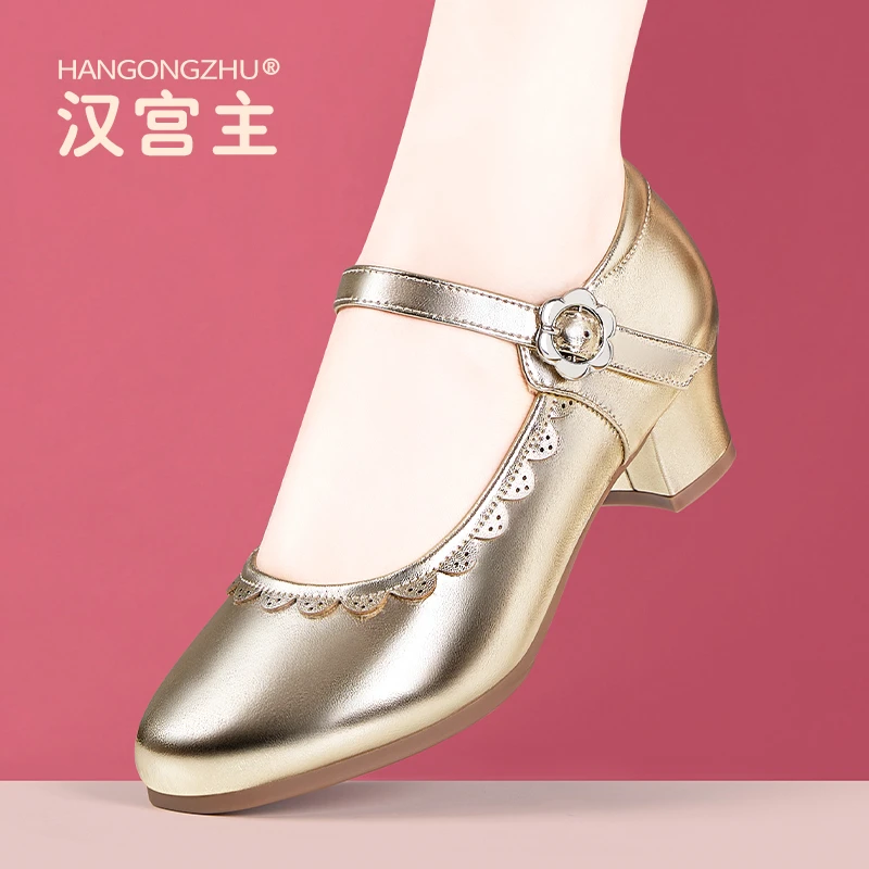 汉宫主舞鞋维吾尔族新疆跳舞鞋低跟软底亮皮面舞台表演鞋子不累脚