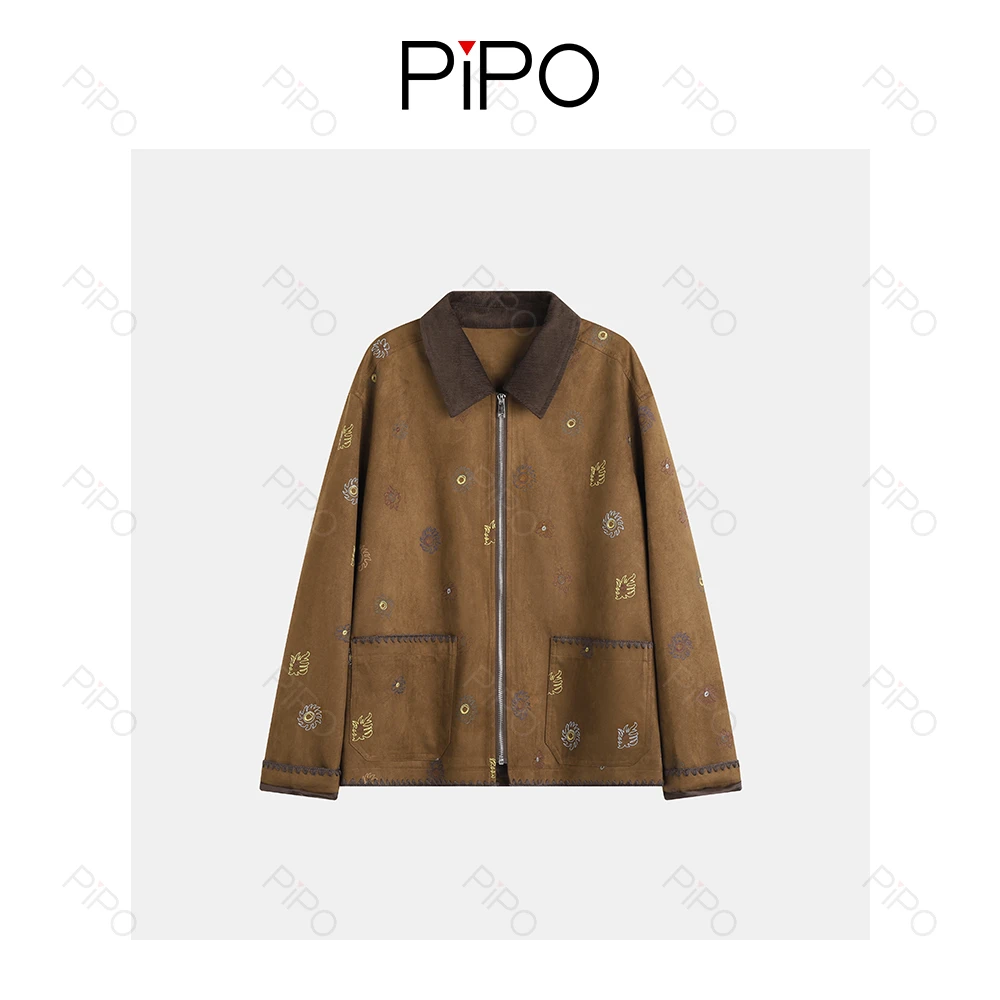 PIPO女翻领透气常规款外套重工格子休闲DD53C252