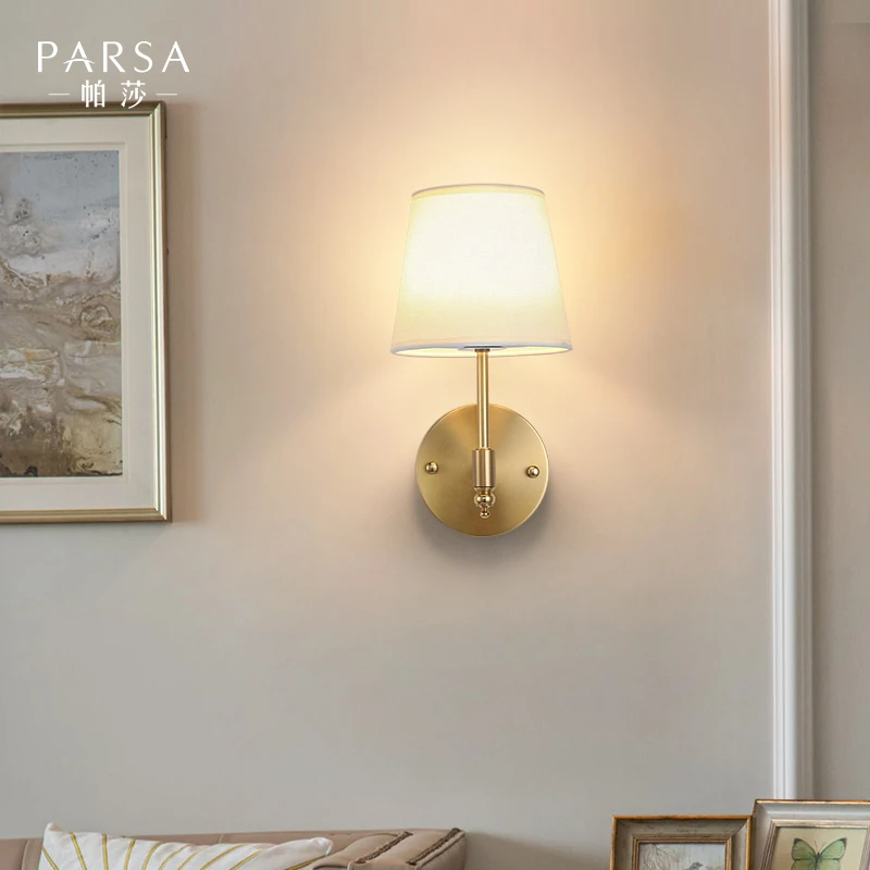帕莎床头壁灯美式布罩壁灯卧室过道背景墙北欧简约复古床头壁灯