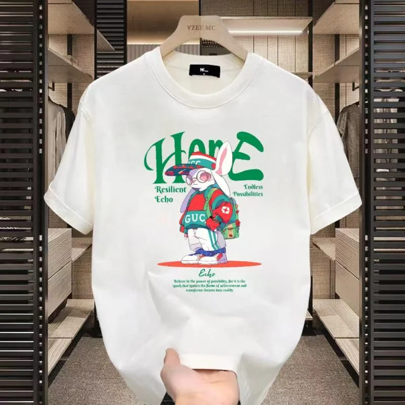 啄木鸟重磅纯棉短袖T恤男士夏季新款2025爆款休闲时尚印花圆领T恤