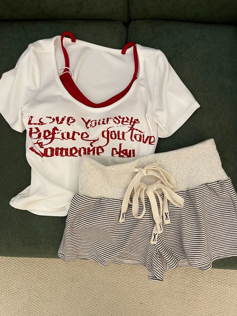 【DMXJ大梦想家】甜美可爱字母印花睡衣女夏季假两件舒适家居服套装