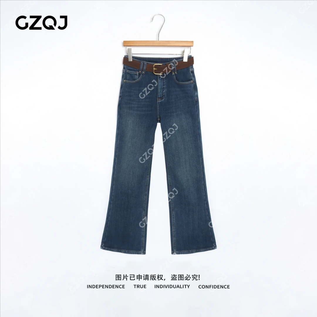 老琴私服【蓝调微喇】加绒有弹时尚显瘦微喇叭牛仔裤女冬款 78716