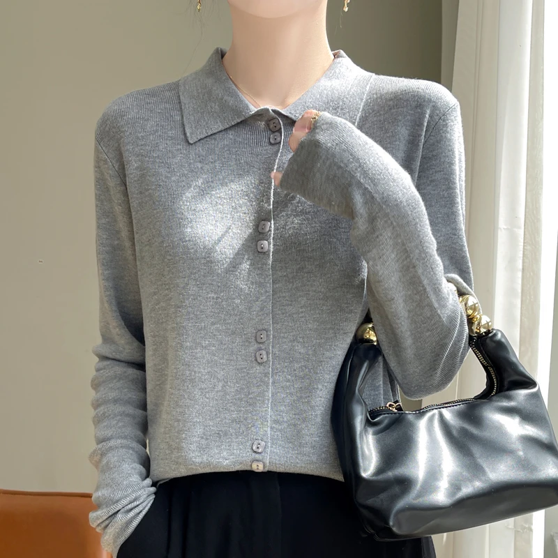 （A518）精纺羊毛翻领开衫