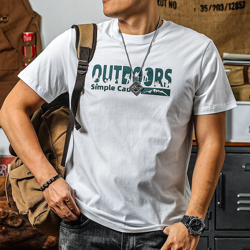 季节男士短袖t恤纯棉2025新款劲款 美式复古圆领印花半袖休闲体恤