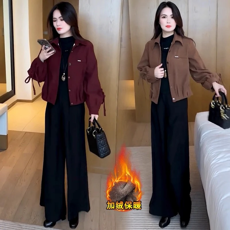 加绒加厚时尚休闲短外套女2025冬季新款洋气宽松显瘦保暖夹克上衣