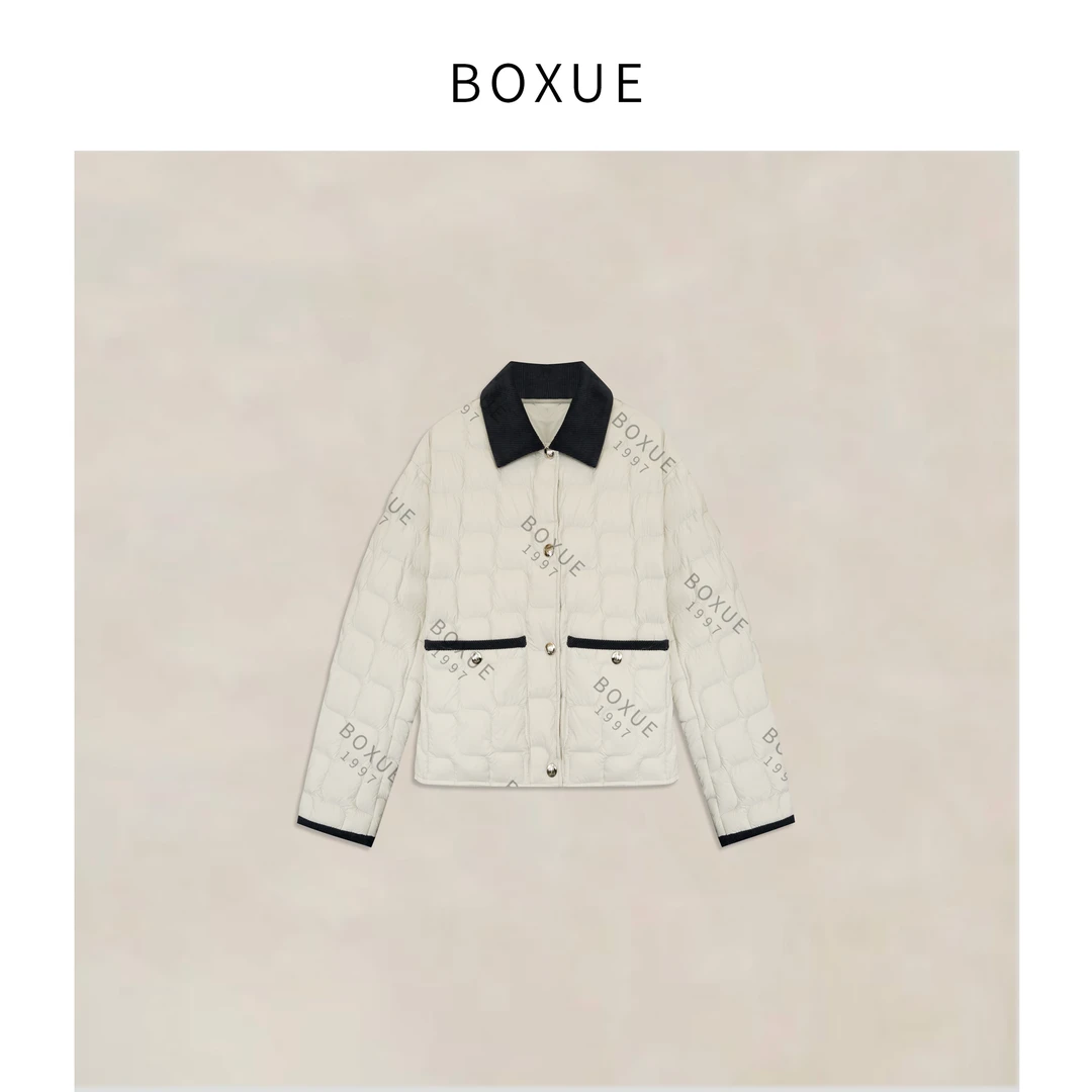 BOXUE“初雪”2025秋冬90白鸭绒压格羽绒服外套#250930YR5331