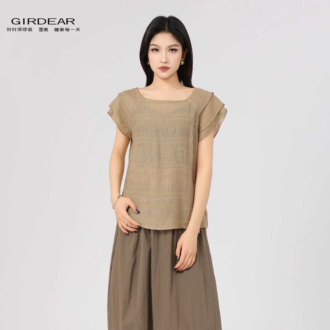 GIRDEAR/哥弟新款宽松时尚显瘦镂空衬衫气质甜美衬衣百搭130045