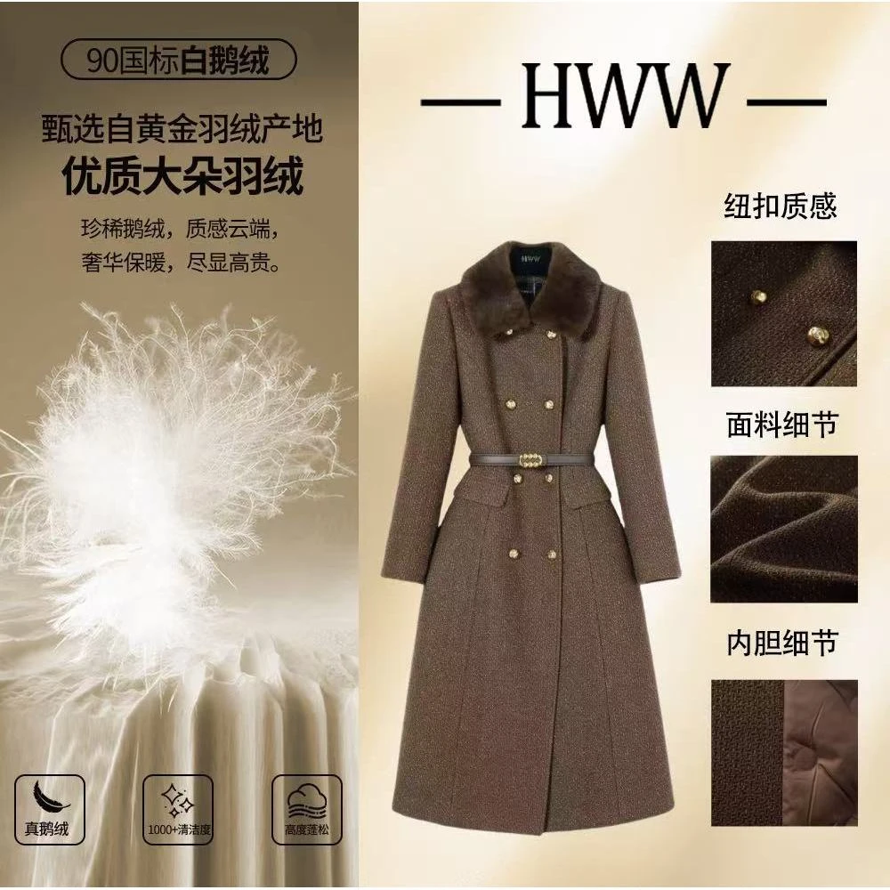 90白鹅绒含羊毛(袖子也加绒)毛领可拆卸收腰鹅绒服DHZZR408121