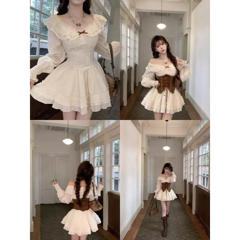 枫糖可可短裙早秋收腰显瘦设计感纯欲风甜美连衣裙+腰封套装女