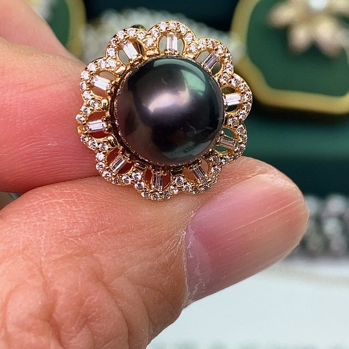 银S925镶嵌戒指海水珍珠