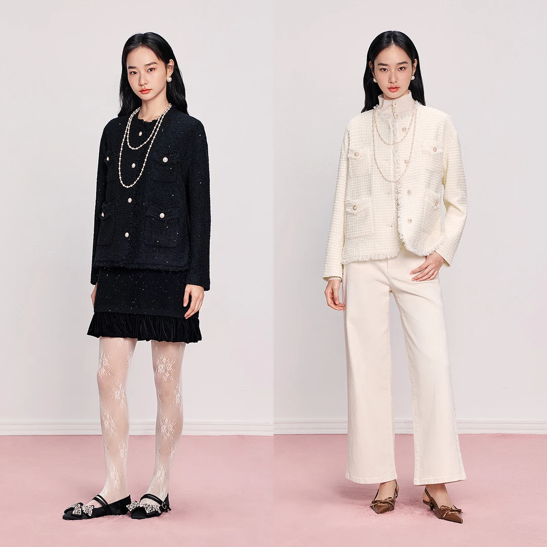 【优雅小香风】经典一手长外套粗花呢短大衣DOUBLOVE贝爱25秋新款