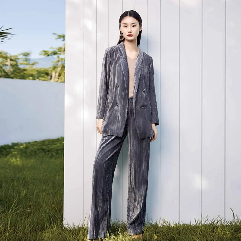 【嘉贝】小众垂感复古高腰休闲裤2025春季商场撤柜品牌女装