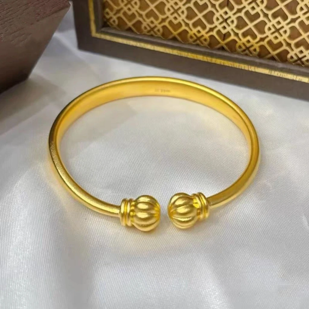 铜合金手镯 铜合金南瓜对珠开口手镯复古轻奢饰品手环传承国潮风