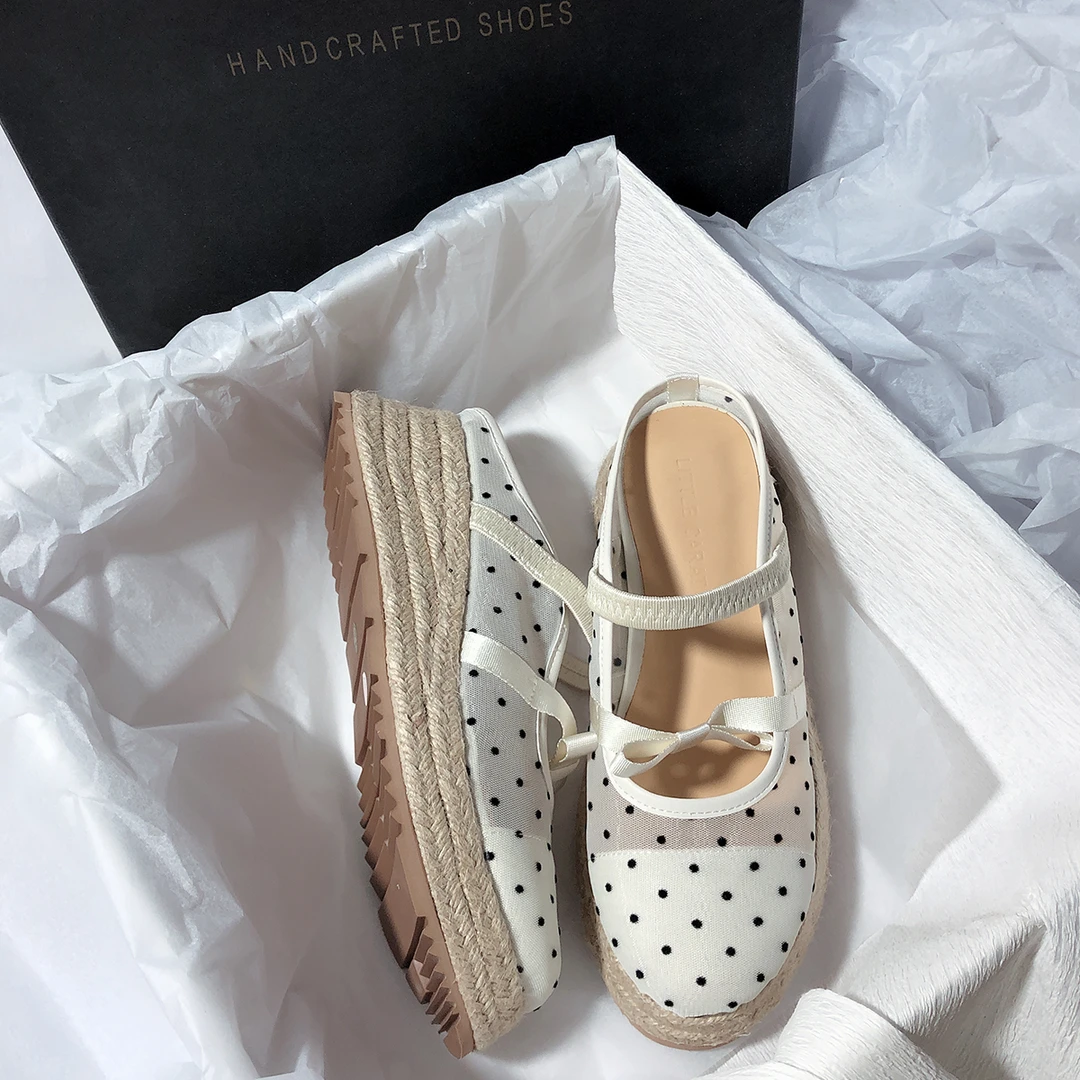 森屿海巷 圆头爆款网纱高跟凉鞋松糕厚底编织风包头透气女鞋