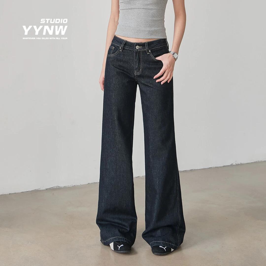 美式辣妹低腰喇叭牛仔裤女秋季2025新款宽松显瘦休闲百搭阔腿裤子