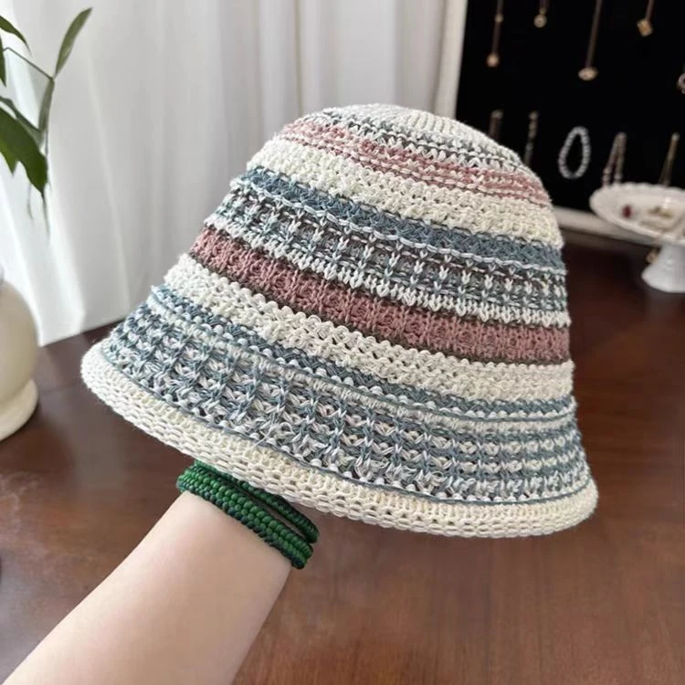 彩色编织渔夫帽女春夏季透气时尚水桶帽ins显脸小短檐盆帽遮阳