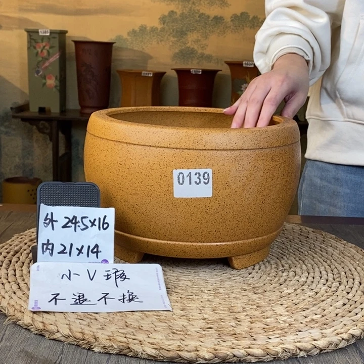 花盆紫砂 微微瑕柴烧大鼓盆0139