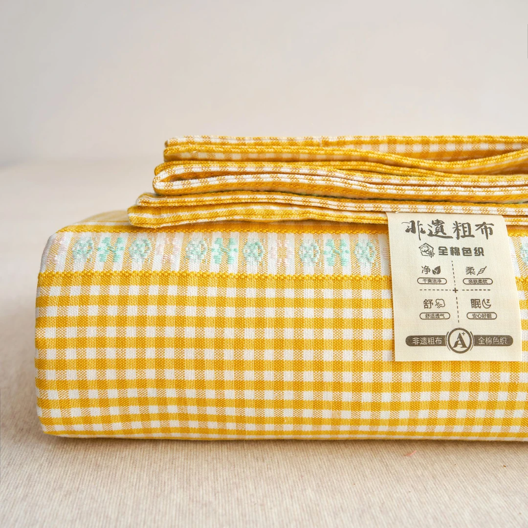 无品牌-【鲁锦非遗】落英系列全棉老粗布舒适亲肤柔软贴身床单