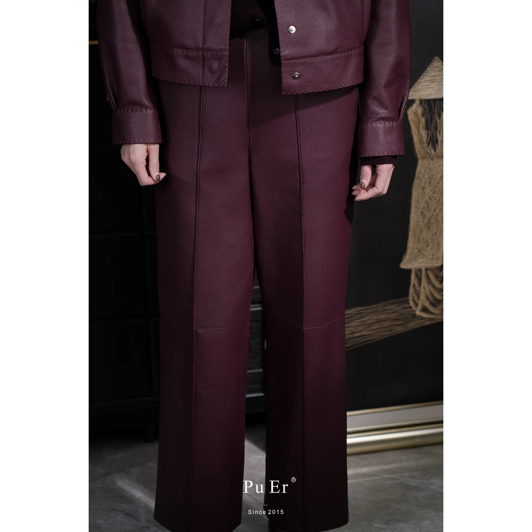 【柔韧格律】立体鱼骨塑形荔枝纹长款皮裤