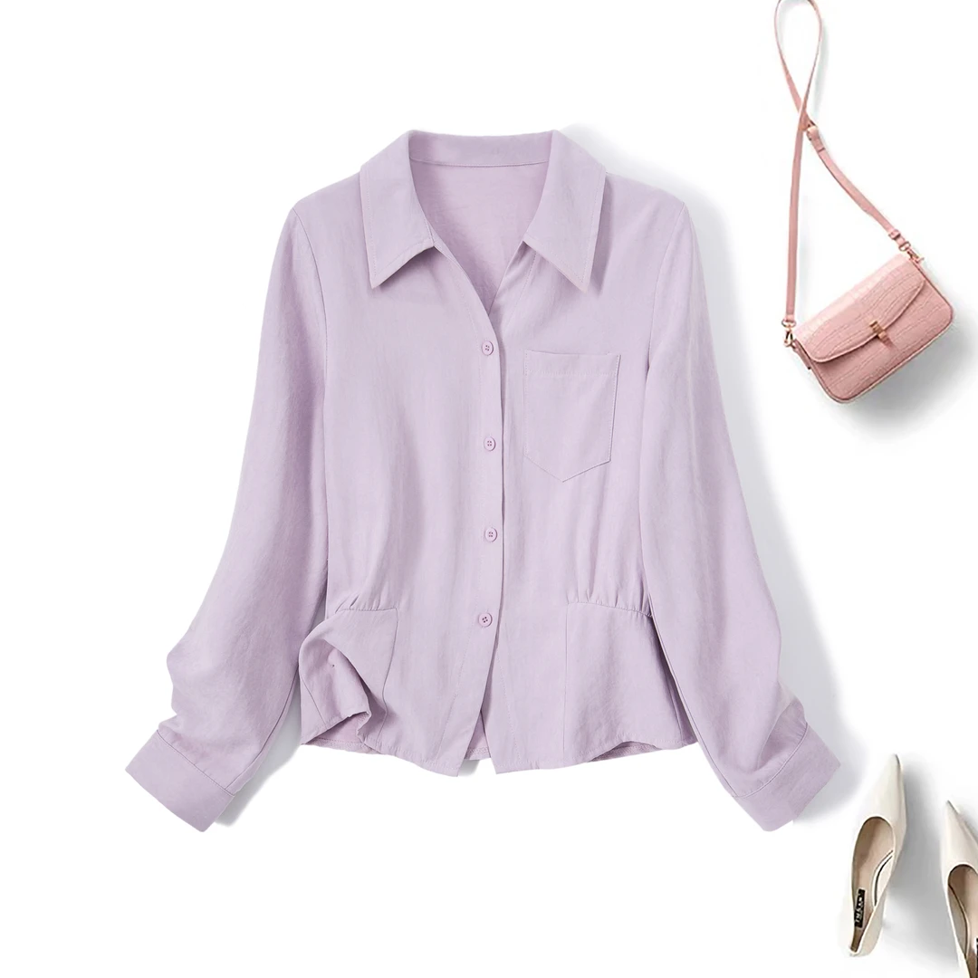 奥·邦奴 2025秋季新款大码胖mm设计感百搭气质正肩翻领掐腰衬衫