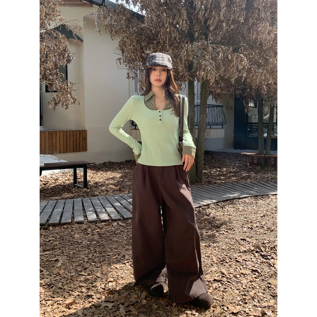 宋正恩12/15 10:00AM上新【咖色洗水棉阔腿加绒休闲裤】AAS70805