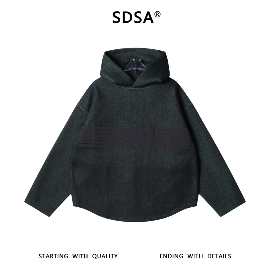 SDSA男士秋冬新款痞帅男装简约撞色印花连帽卫衣下摆不规则百搭