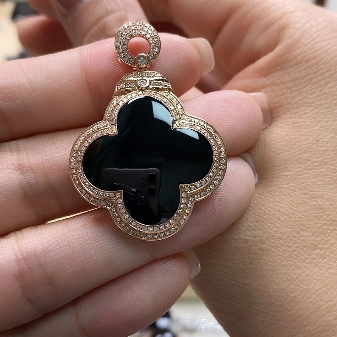 翡翠颈饰18K金镶嵌墨翠