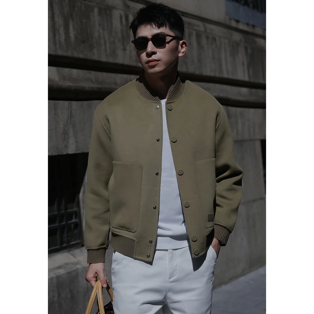 绅格senge 新款夹克圆下摆欧美简约复古保暖男棒球领长袖短款加厚