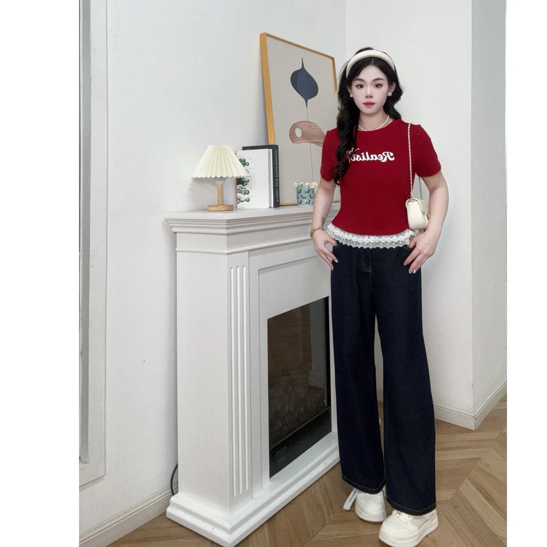 IEF/爱依服微胖大码女装2025夏季新款流行宽松牛仔阔腿裤流光风