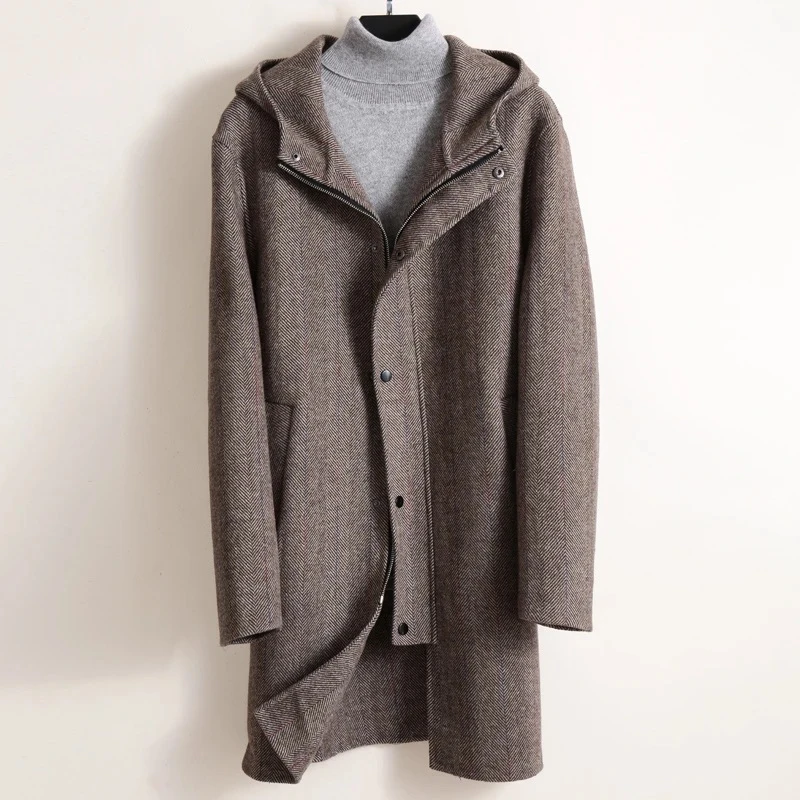 男士双面呢中长款大衣