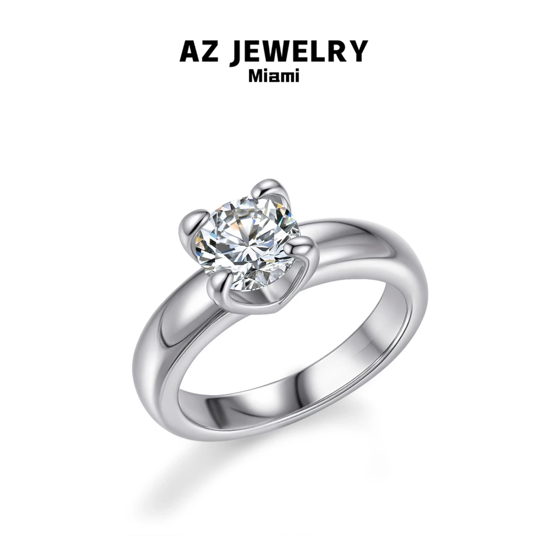 925银合成锆石戒指 【心心相印】经典简约1卡单钻戒指情侣指环礼物