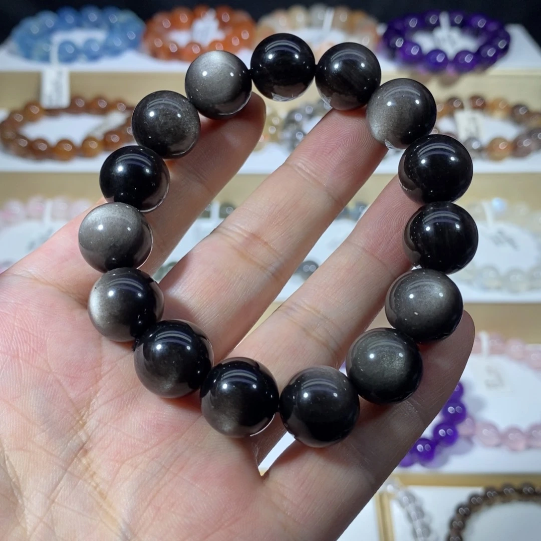 水晶手链未镶嵌银曜石14mm