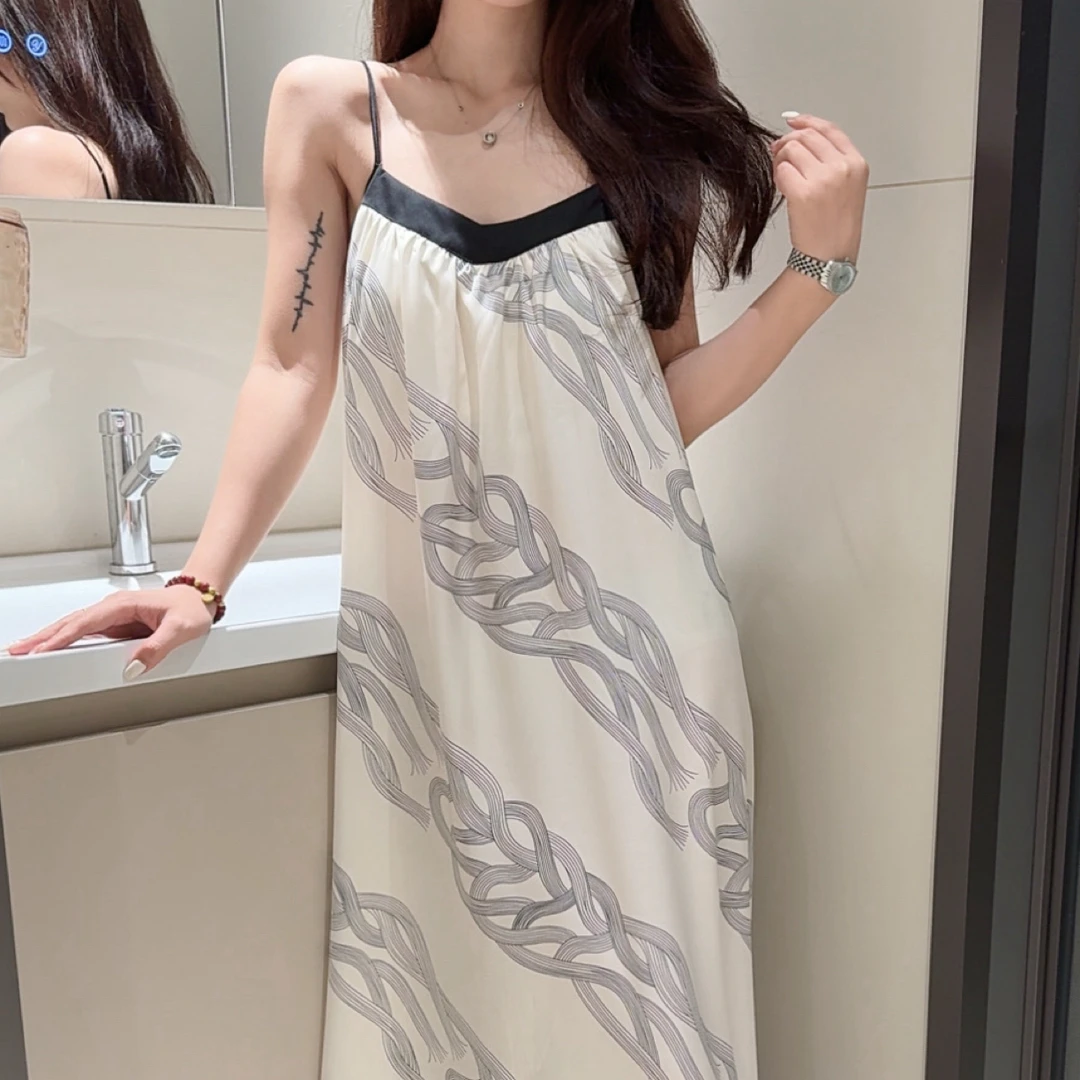 夏季性感带胸垫冰丝吊带睡裙可外穿女士家居服