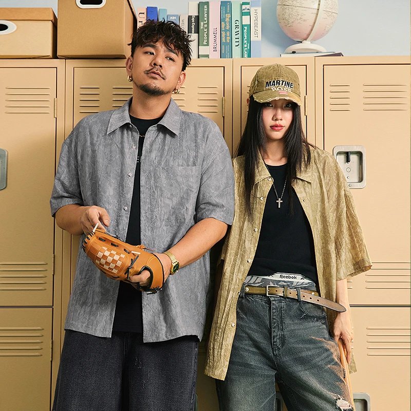 NMAX大码潮牌男装25年夏天丝垂顺透气短袖舒适柔软半袖衬衫FNC027