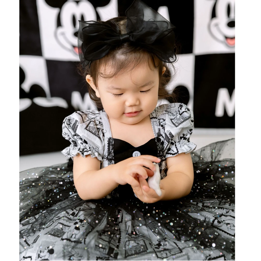 jannybbK059Nikki黑米妮印花蓬蓬裙套装女童婴儿洋气连衣裙儿童