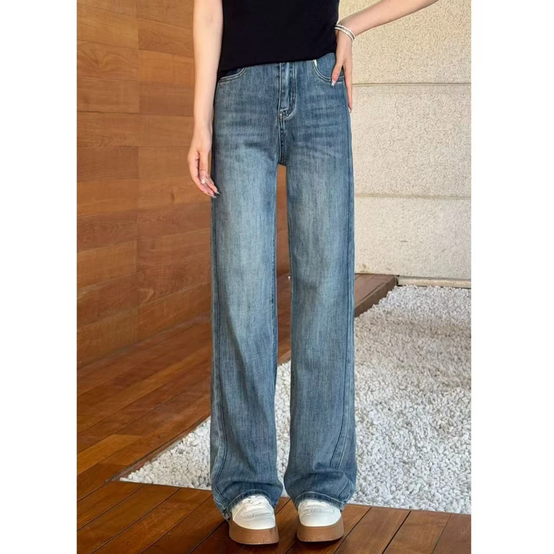 宿慕女款阔腿牛仔裤春季时尚百搭牛仔裤M0006L小雨女装洋气小雨