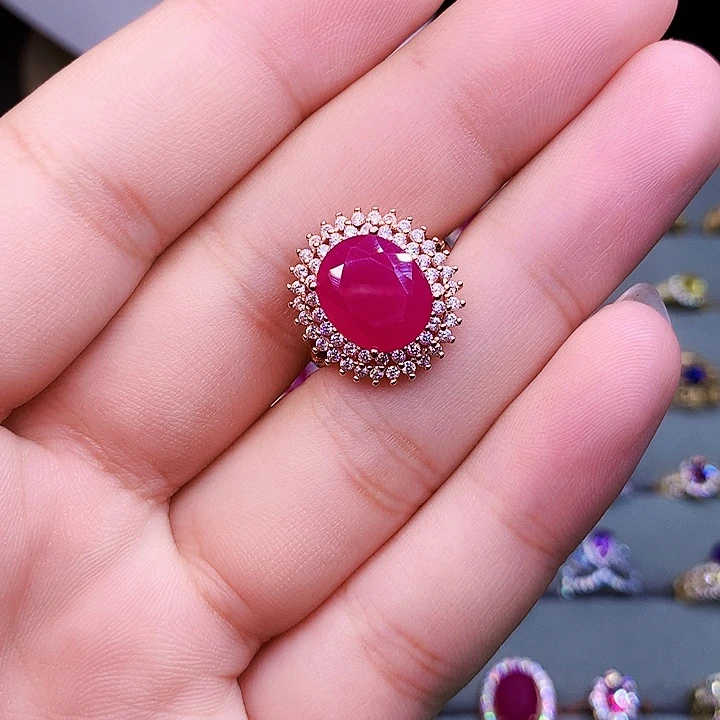 戒指银S925镶嵌红宝石