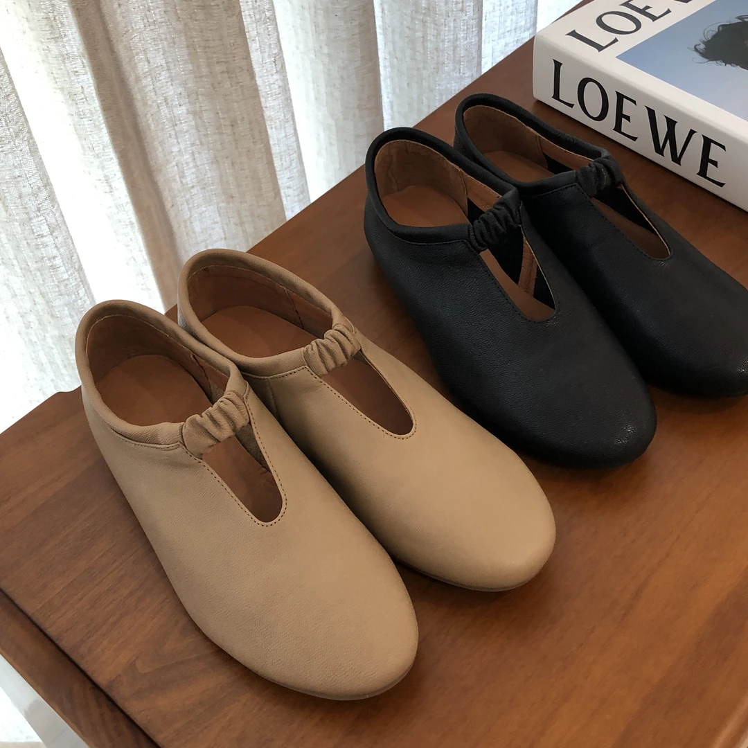 心动信号-新款春季法式尖头植鞣羊皮低跟小皮鞋