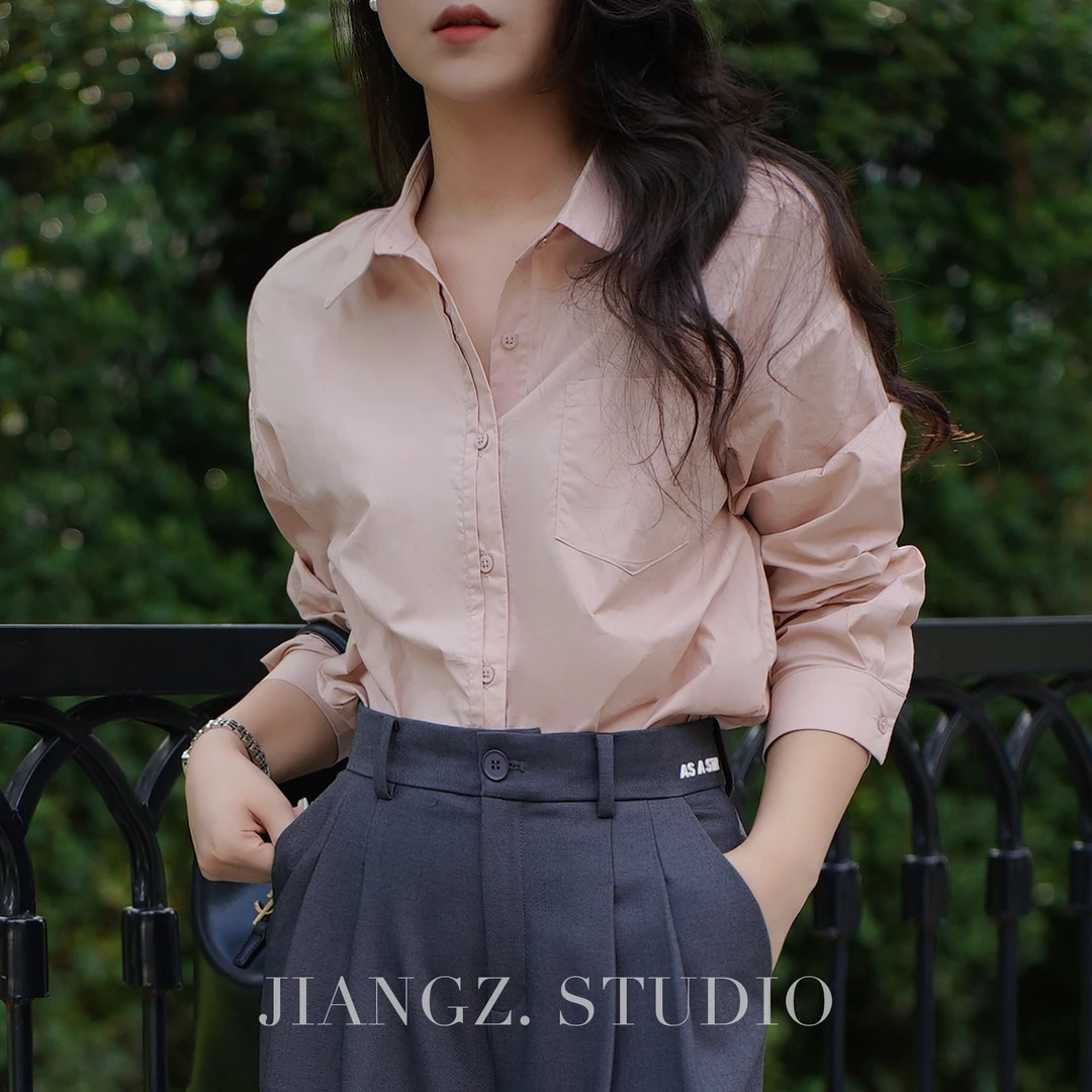 panii髙支髙密长绒棉基础多色衬衫女新款长袖衬衣23C0213