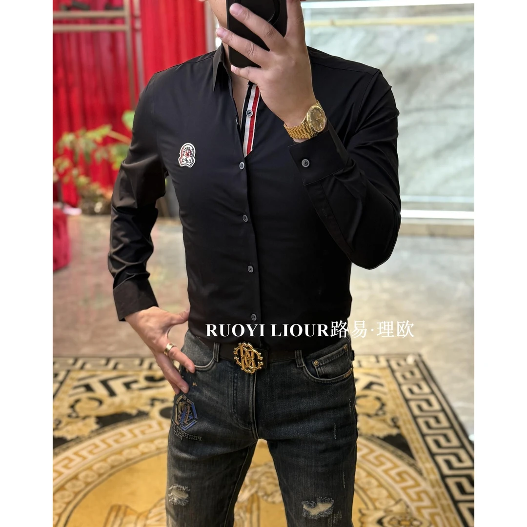 【路易理欧】欧货时尚轻奢潮流条纹修身商务百搭休闲衬衫99070