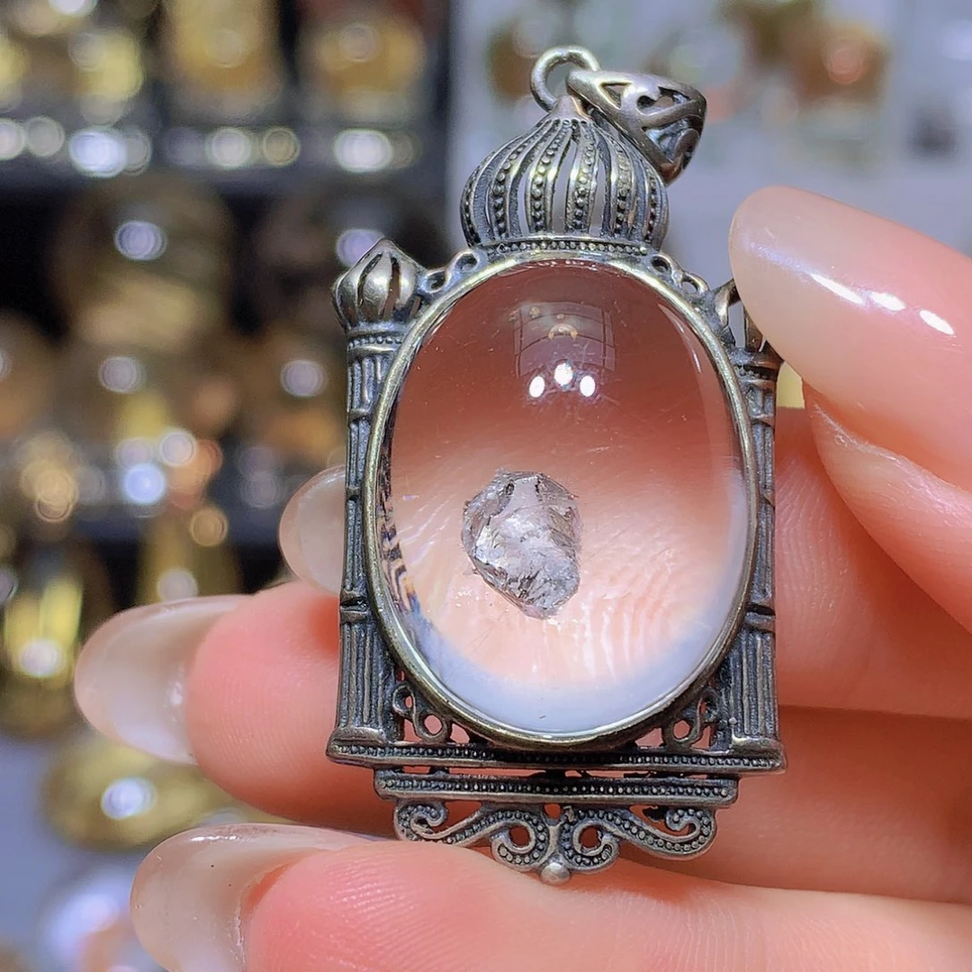 银S925镶嵌珠宝半成品水晶吊坠