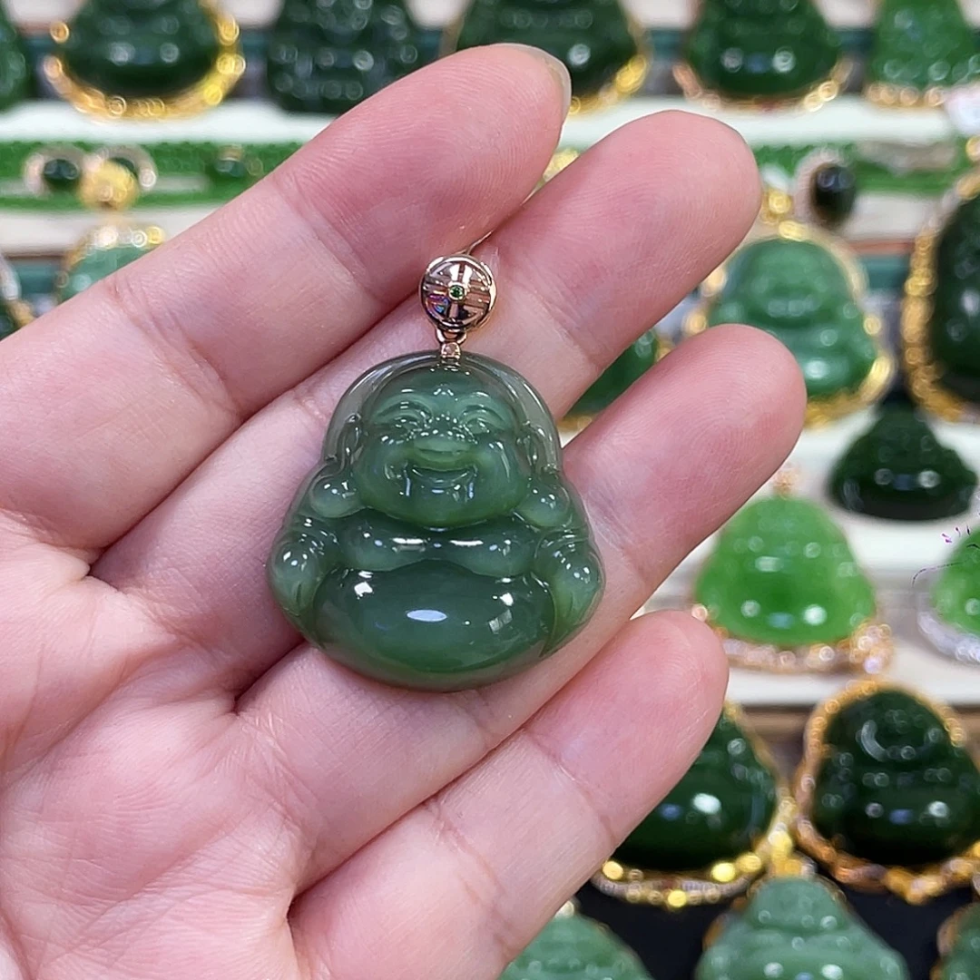 颈饰18K金镶嵌和田玉（碧玉）猫眼佛公30