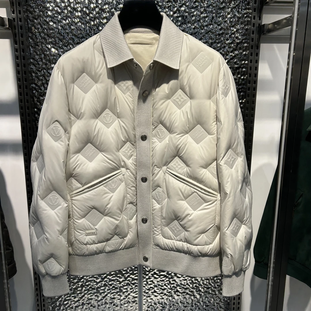 轻奢翻领压花设计羽绒服男士2024潮牌冬季新款羽绒保暖外套