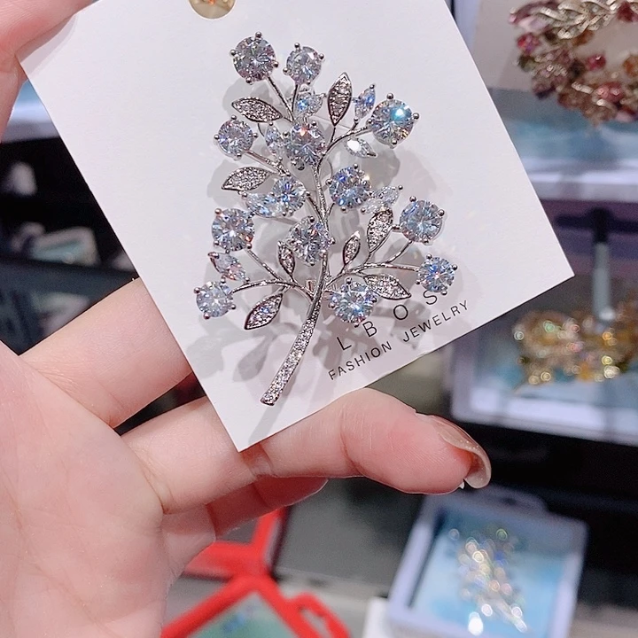 锆石铜合金树叶胸针 新款