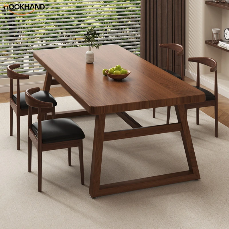 桌子餐饮商用去客厅化家用大板桌长方形一桌四椅组合快餐店方桌子